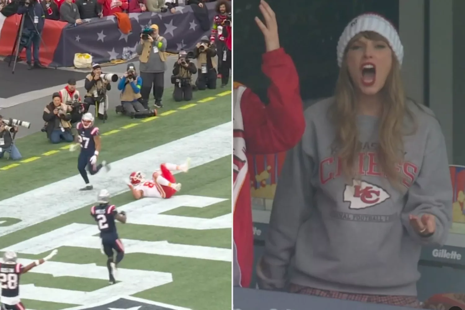 Taylor Swift Is Not Happy with a No-Call on Travis Kelce Play During Chiefs vs. Patriots Game