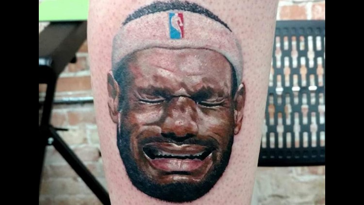 Clearly, he's not a fan: Man tattoos LeBron James' crying face on his leg |  fox43.com