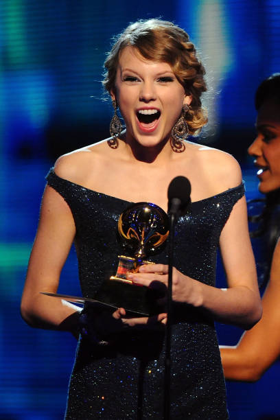 Musician Taylor Swift receives an award onstage at the 52nd Annual GRAMMY Awards held at Staples Center on January 31, 2010 in Los Angeles,...