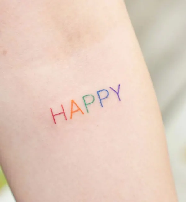 Happy one-word tattoo by @chaelee.tt