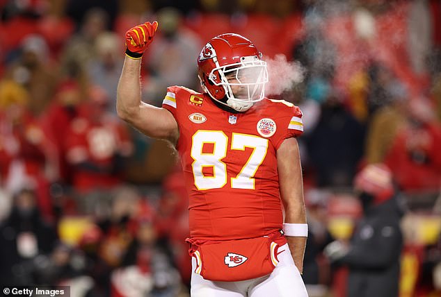 Kelce looked pumped up as he got warm on a brutally cold night at Arrowhead in Kansas City
