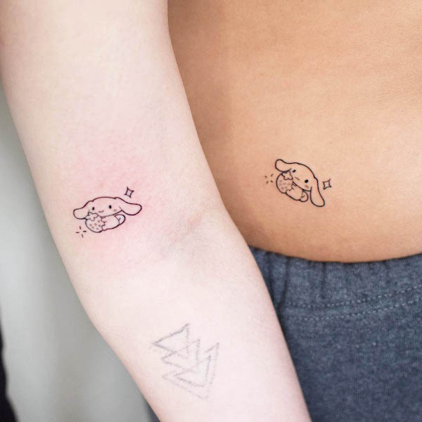 Cute matching Cinnamoroll bunny tattoos by @liinohxtattoo