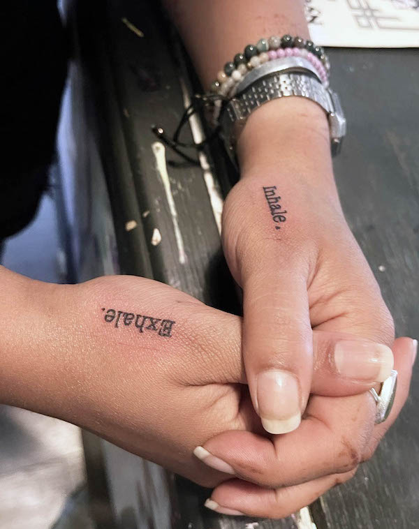 Inhale exhale matching word tattoos by @keishafinnie