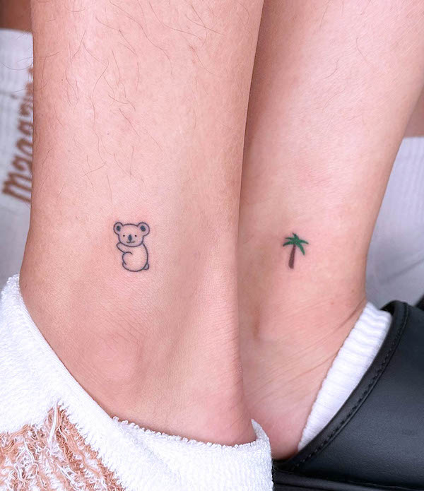 Small koala and tree matching tattoos by @_tan_tattoo