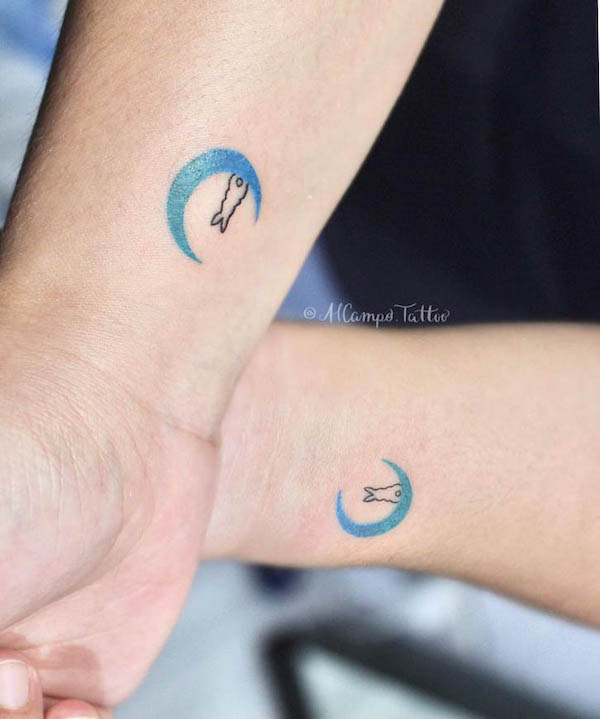 Cute bunny on the moon tattoos by @alcampo.tattoo