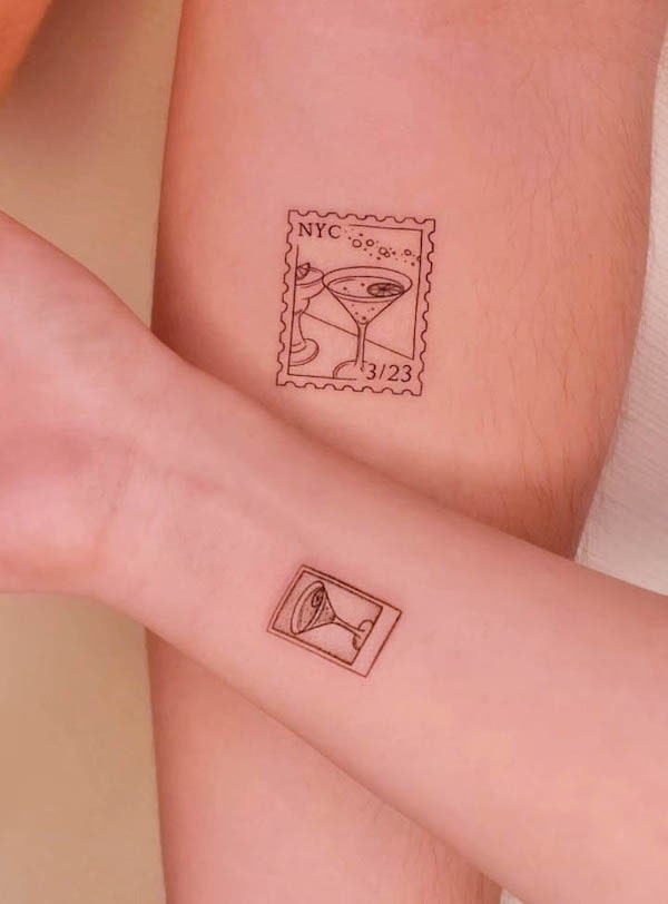 Cute drink tattoos for couple by @tattooer_jina