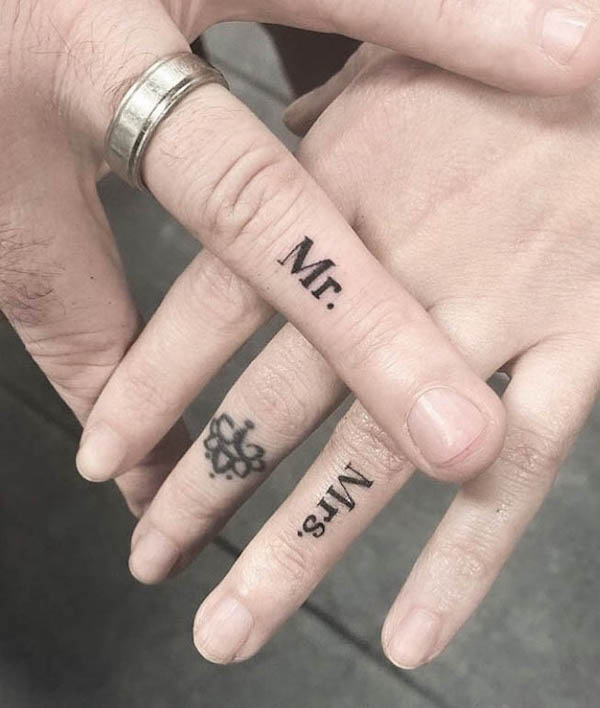 Mr and Mrs tattoos for couple by  @emily_hontattoo 