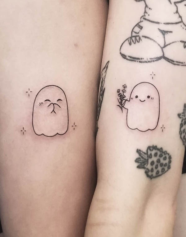 Happy ghost tattoos by @teekatatts