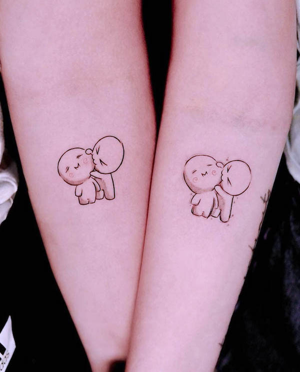 Super cute tattoos for couple by @chromeink.studio