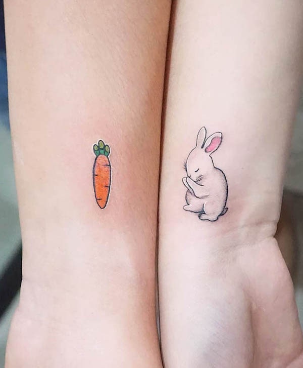 Rabbit and carrot tattoos by @vandrago_tattoo_medan