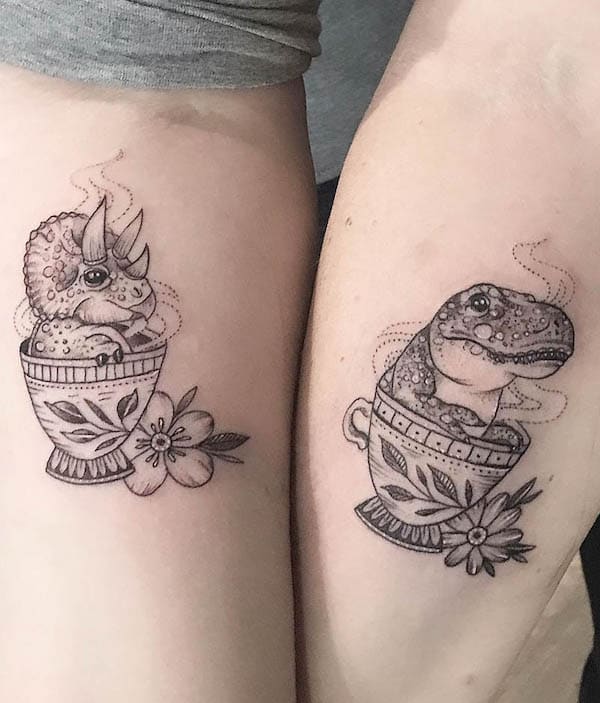 Teacup dinosaur tattoos by @tattoosbyeloise