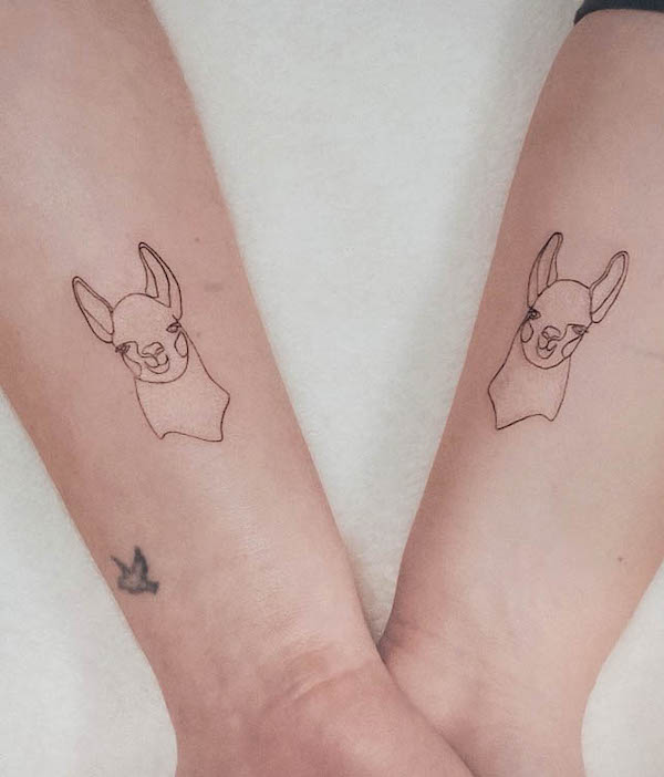 Alpaca tattoos for couple by @annamaria.tattoo