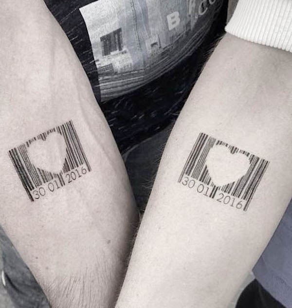 Barcode of love tattoos by @ali_knz_