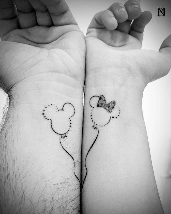 Mickey and Minnie tattoos by @noamyona___