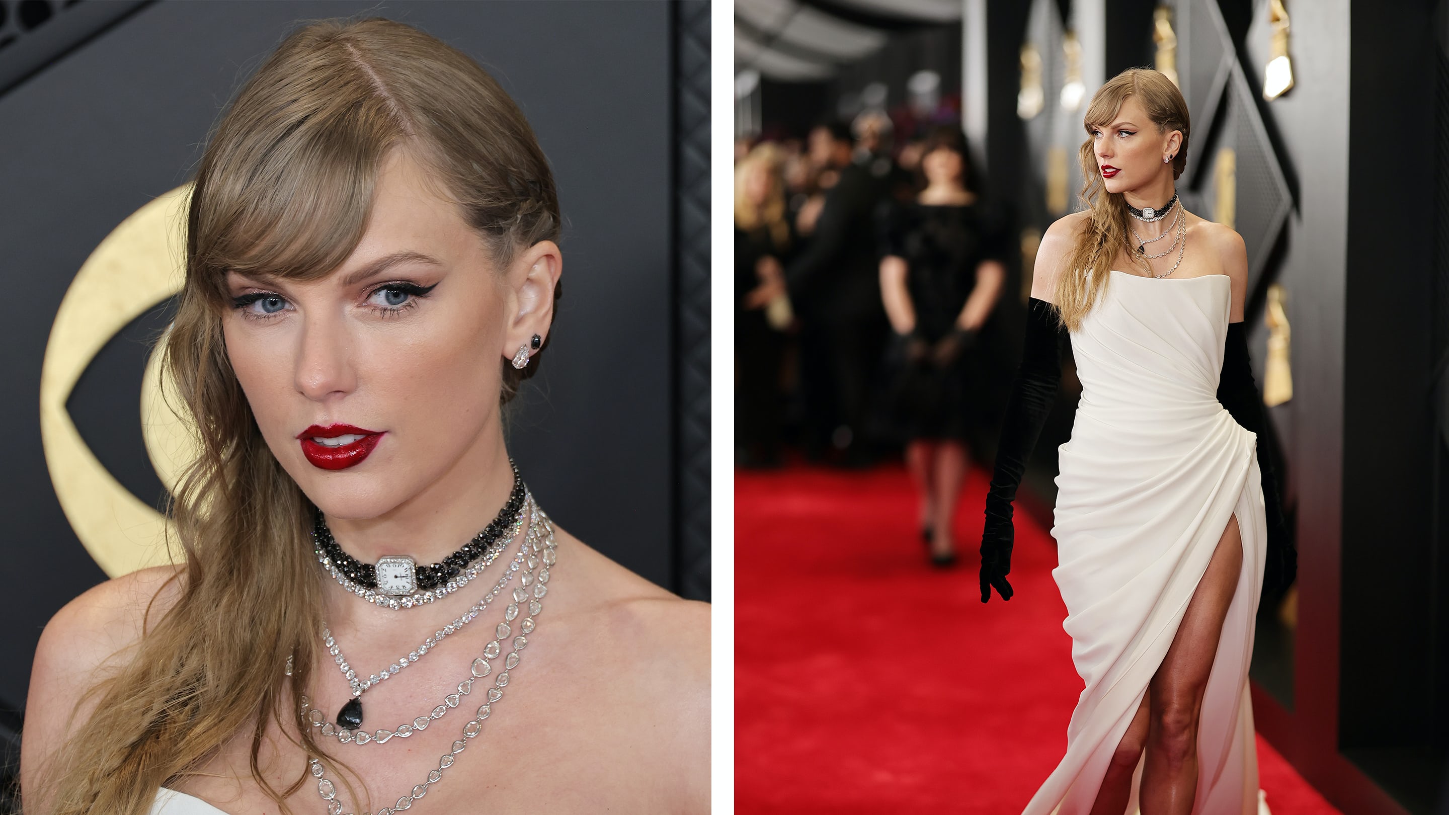 Taylor Swift Wears A Watch Necklace To The 2024 Grammys