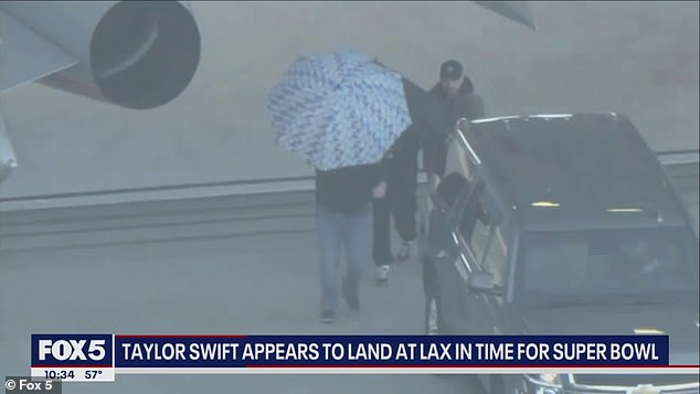 Taylor Swift was shielded by an umbrella as she made her speedy getaway at LAX Saturday