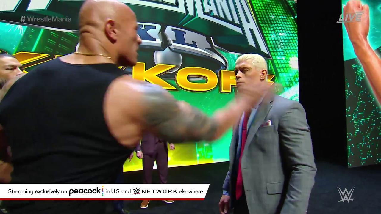 The Rock slaps Cody Rhodes for WrestleMania 40 Main Event decision to face  Roman Reigns | news.com.au — Australia's leading news site