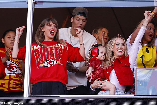 Swift and Brittany Mahomes, wife of Chiefs quarterback Patrick Mahomes, celebrated at Arrowhead Stadium together after Kansas City scored a touchdown