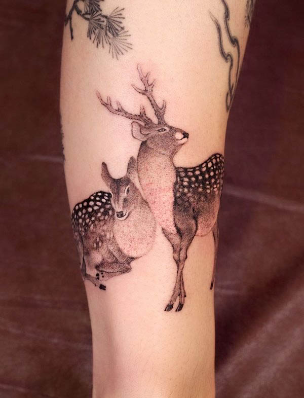 Sika deer tattoo by @moon.cheon