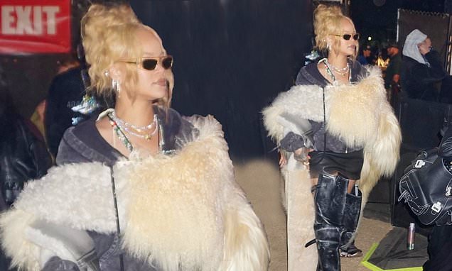 Rihanna brings her unique sense of style to Coachella wearing a quirky fur  coat and thigh high boots to support partner A$AP Rocky at festival | Daily  Mail Online