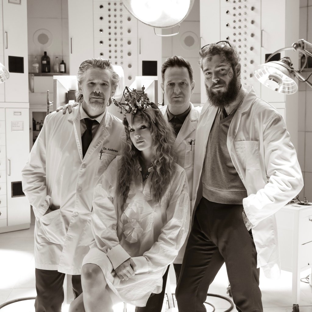 Taylor Swift and Post Malone with Josh Charles and Ethan Hawke in "Fortnight."