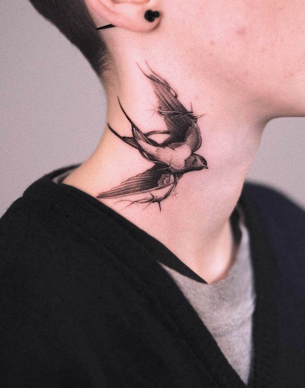 Swallow neck tattoo by @ego.romantic