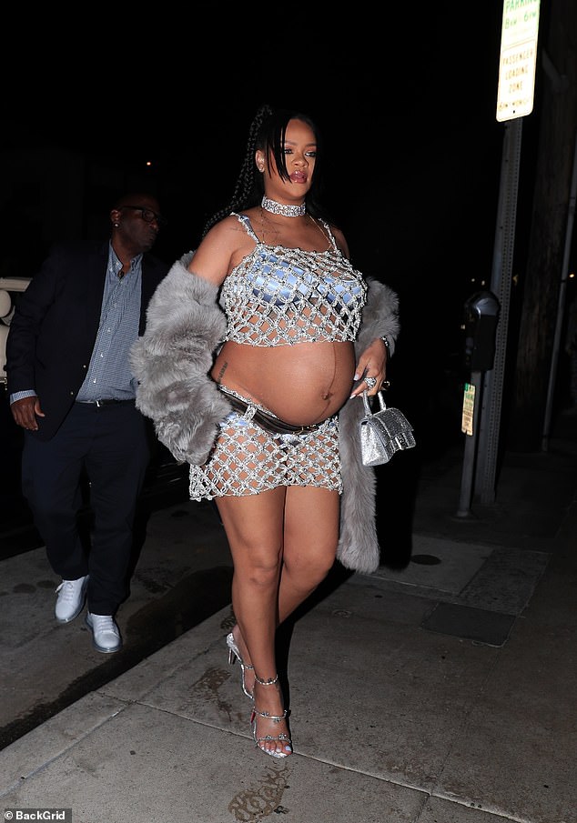 Sparkling: Rihanna put her baby bump on display in the eye-catching look