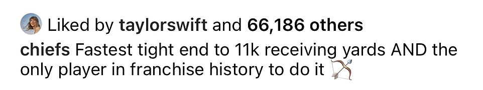 Swift liked a post on Instagram dedicated to Kelce after his record-breaking achievement