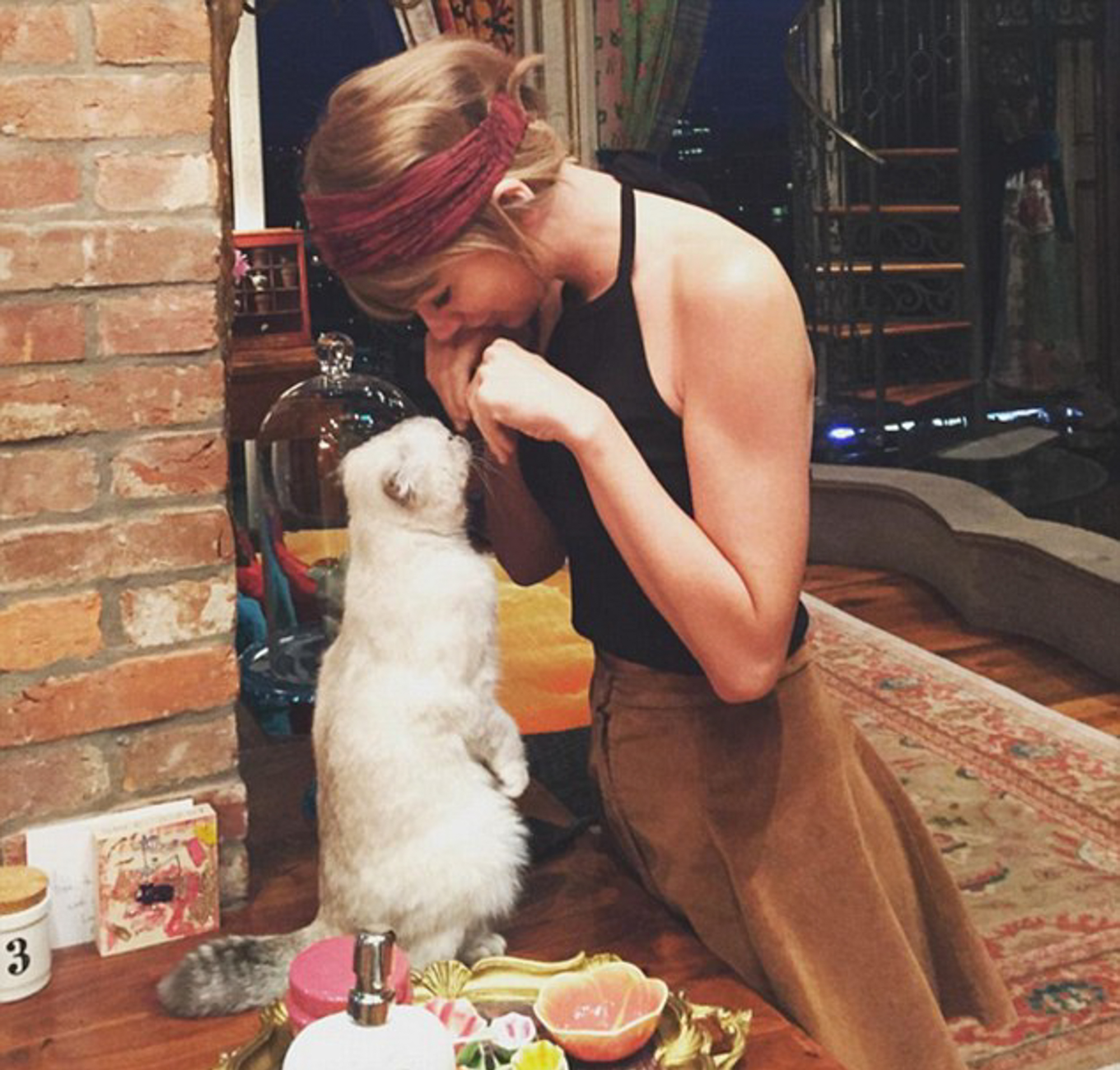 Taylor swift and her cat at her Nashville apartment.