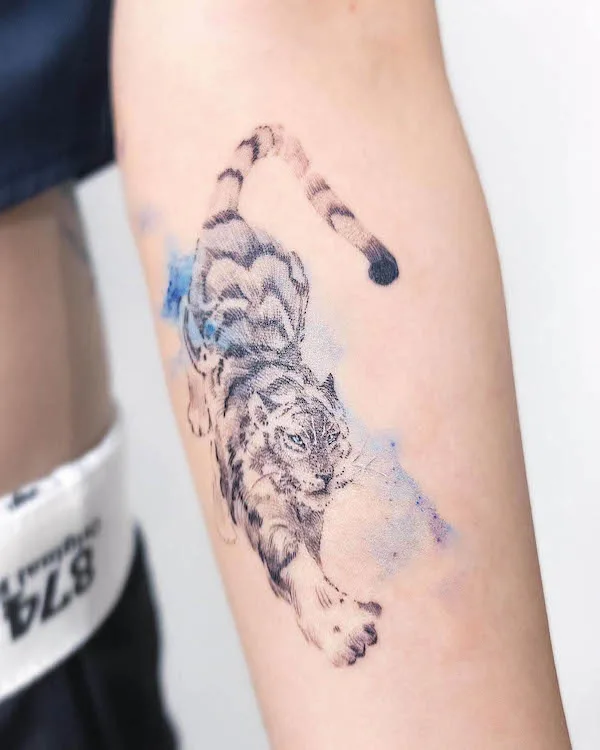 White tiger forearm tattoo by @indigo.yh