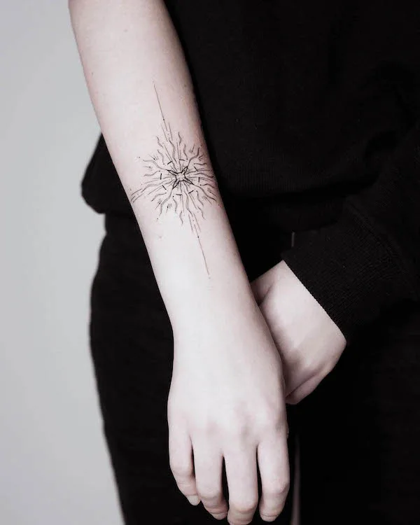 Radiating sunshine bracelet tattoo by @ninapost.ink_