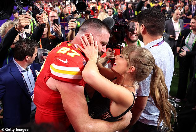 Swift has since moved on with Kansas City Chiefs tight end Travis Kelce (pictured in February)