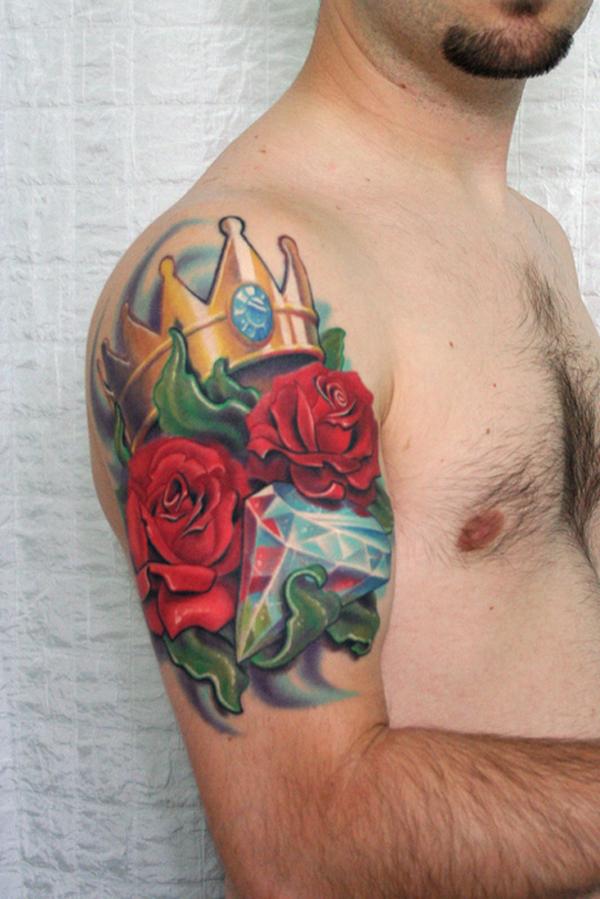 Diamond and Rose Crown Tattoo 