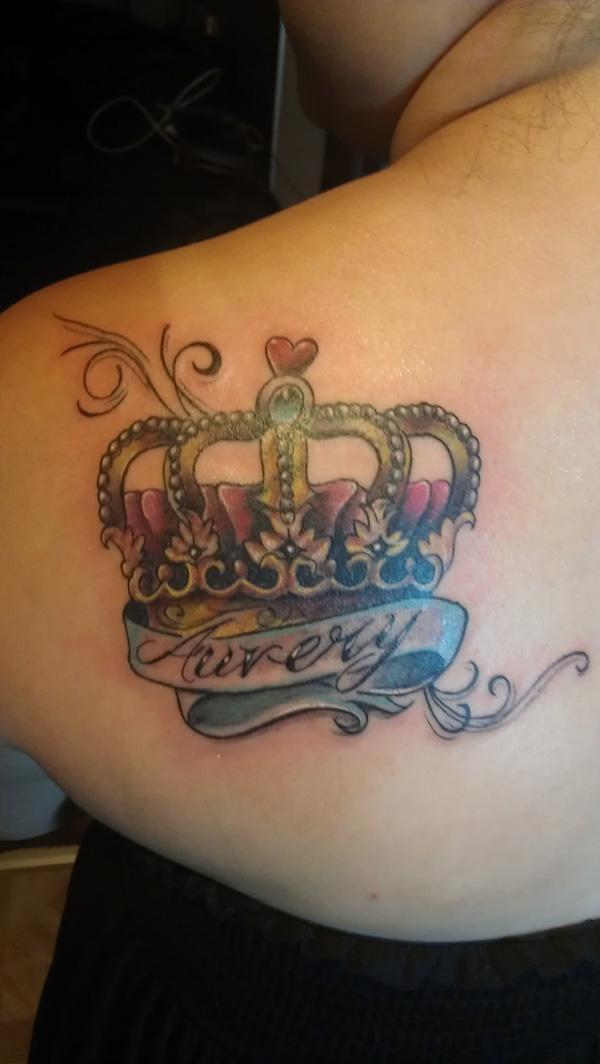 Crown with ribbon Back Tattoo for Women
