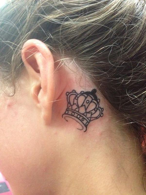 Crown Tattoo Behind The Ear