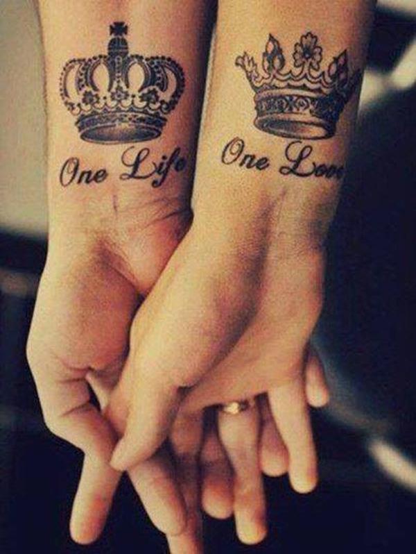 Crown Matching Tattoos with quote - One life, one love