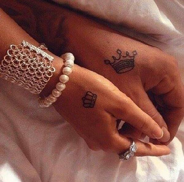 Crown matching tattoo for couple