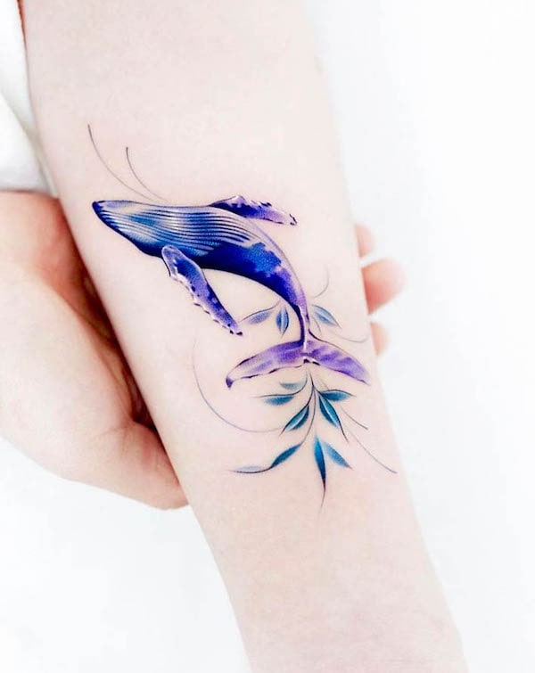 Whale and leaves tattoo
