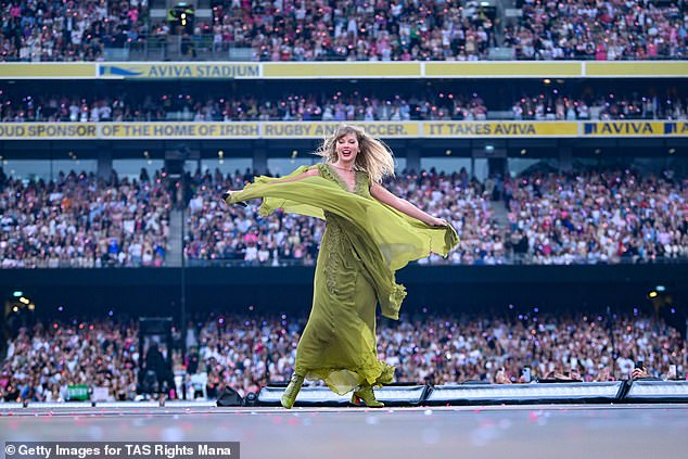 The superstar debuted new green costumes at Friday's sold-out show at Aviva Stadium. She has two more concerts scheduled there before she heads to the European continent for a series of dates  (Pictured in Dublin June 28)