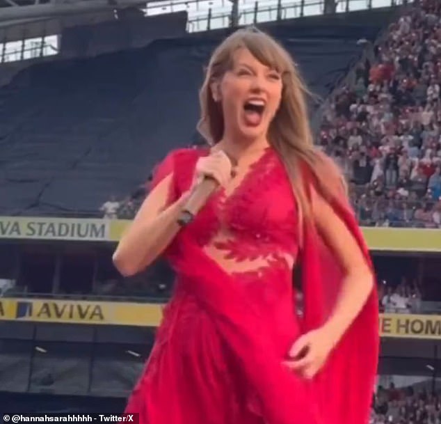 Taylor Swift appeared to gasp as she spotted her boyfriend Travis Kelce in Dublin on Sunday