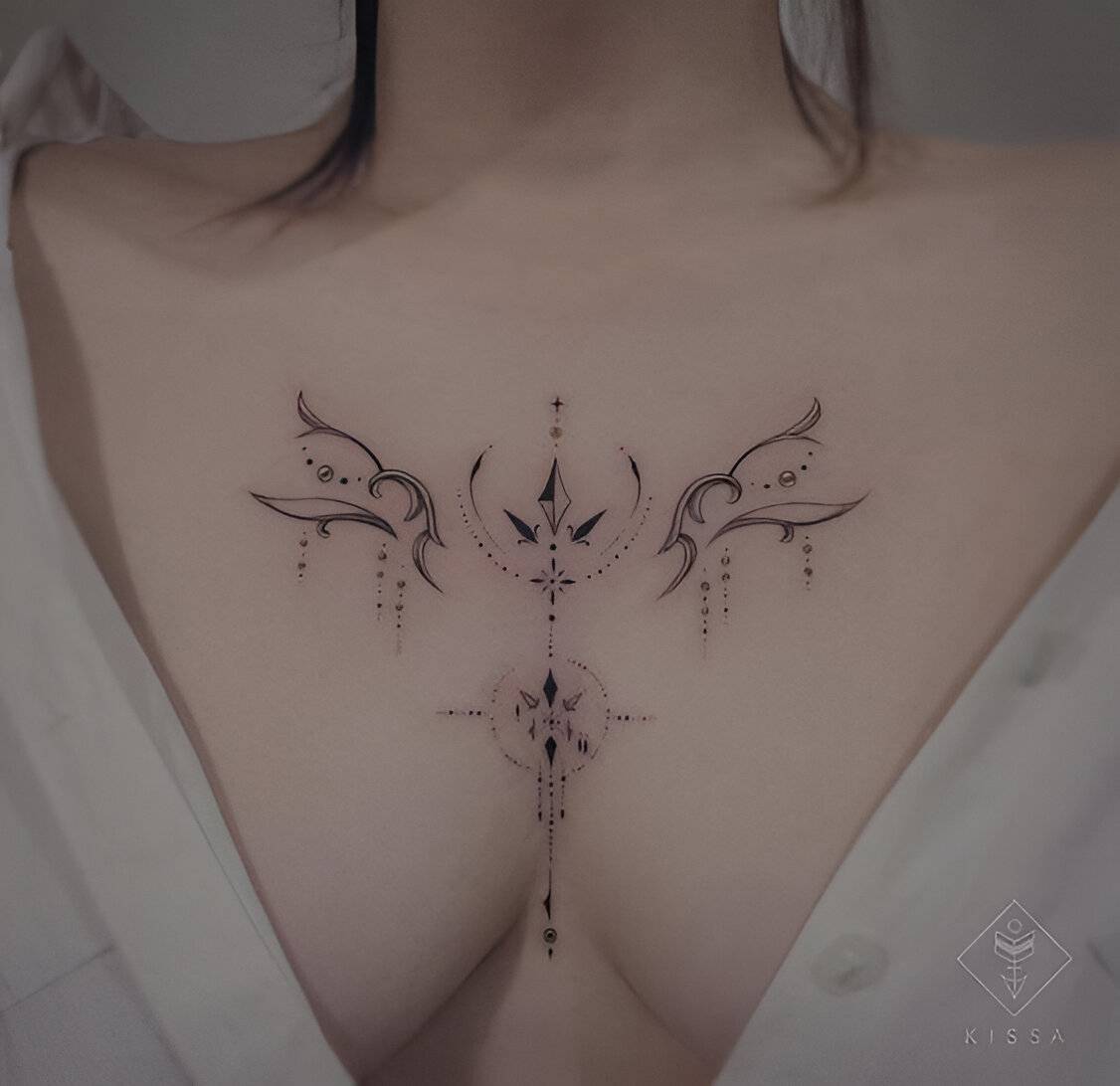 27 Elegant Chest Tattoos For Women To Elevate Their Beauty 8