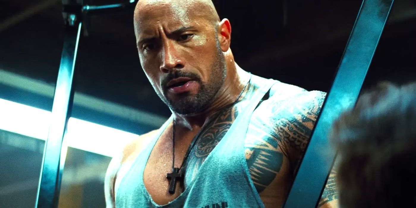 Dwayne Johnson in the gym in Pain and Gain