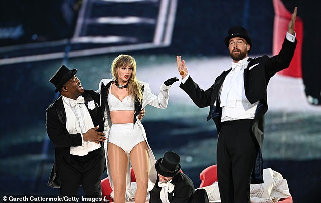 Travis Kelce joined Taylor Swift onstage during her concert last month at Wembley Stadium