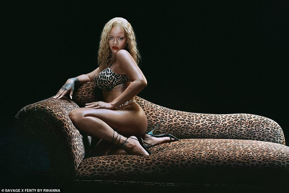 The crooner was on a leopard print chaise lounge with her legs opened. The partner of A$AP Rocky was also seen with her butt showing as she wore her long blonde hair down