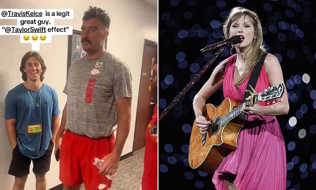 Travis Kelce blames Taylor Swift after fan admits she 'literally almost died'  after meeting the Chiefs star | Daily Mail Online