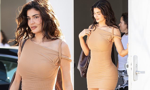 Kylie Jenner shows off her impressive curves in a tight nude minidress from her  new Khy collection as she leaves her Calabasas office | Daily Mail Online