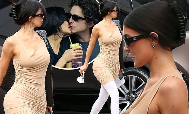 EXCLUSIVE: Kylie Jenner models a skintight nude dress as she exits a meeting  in LA... after kissing Timothee Chalamet in NYC during US Open | Daily Mail  Online