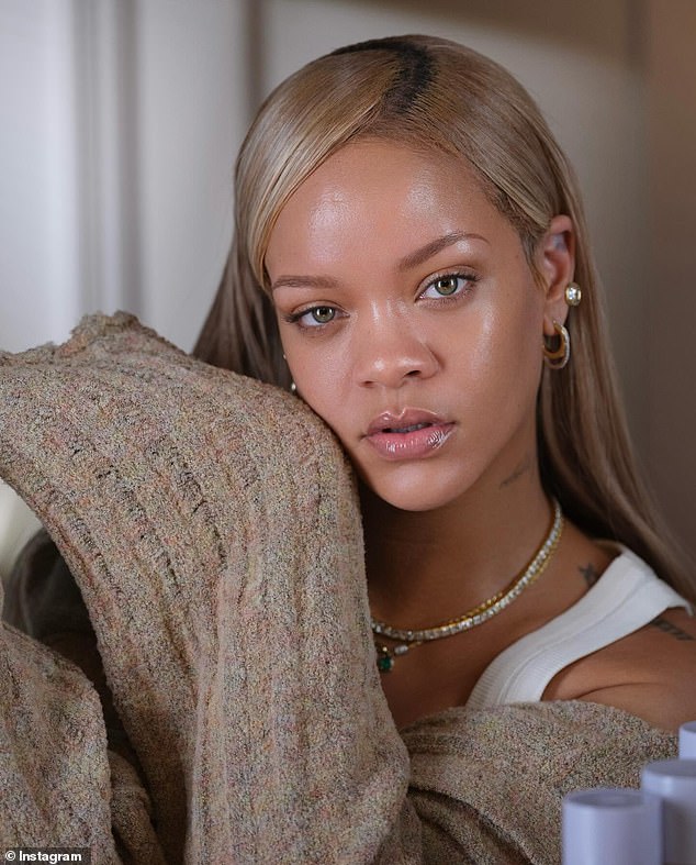 Rihanna shared stunning, makeup-free portraits while promoting a product from her skincare line, Fenty Skin