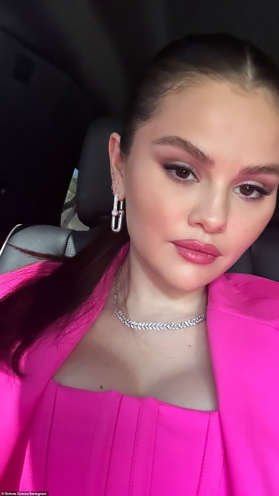 Babe: The Single Soon songstress - who boasts 649.5M social media followers - made sure to Instastory a car selfie on the way to the venue, but said she 'never really cared about' being the most followed celebrity online