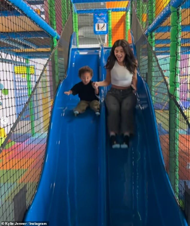 Another clip saw them going down a slide ride together